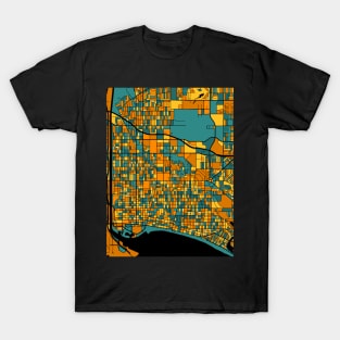 Long Beach Map Pattern in Orange & Teal T-Shirt